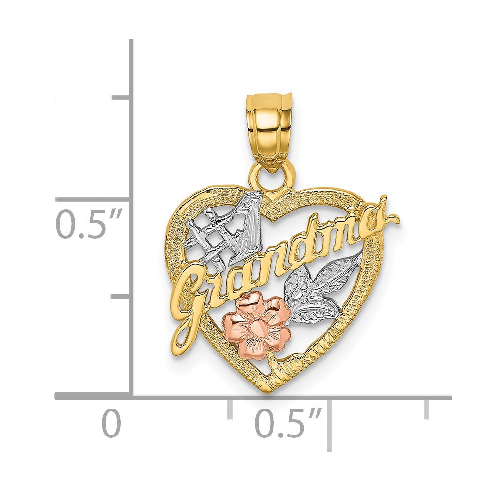 14k Two-tone White Rhodium #1 GRANDMA In Heart Charm