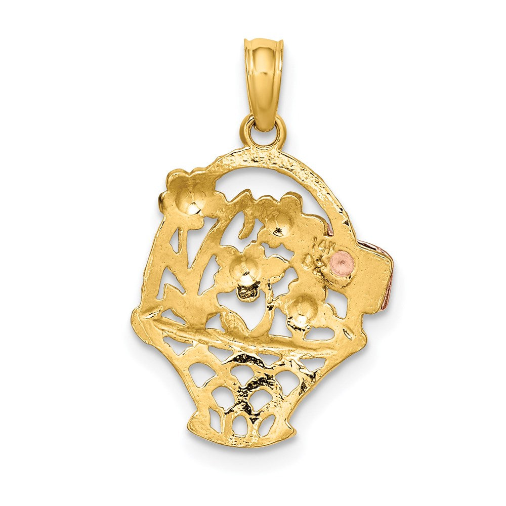 14k Two-Tone w/White Rhodium Flower Basket w/I LOVE YOU Charm