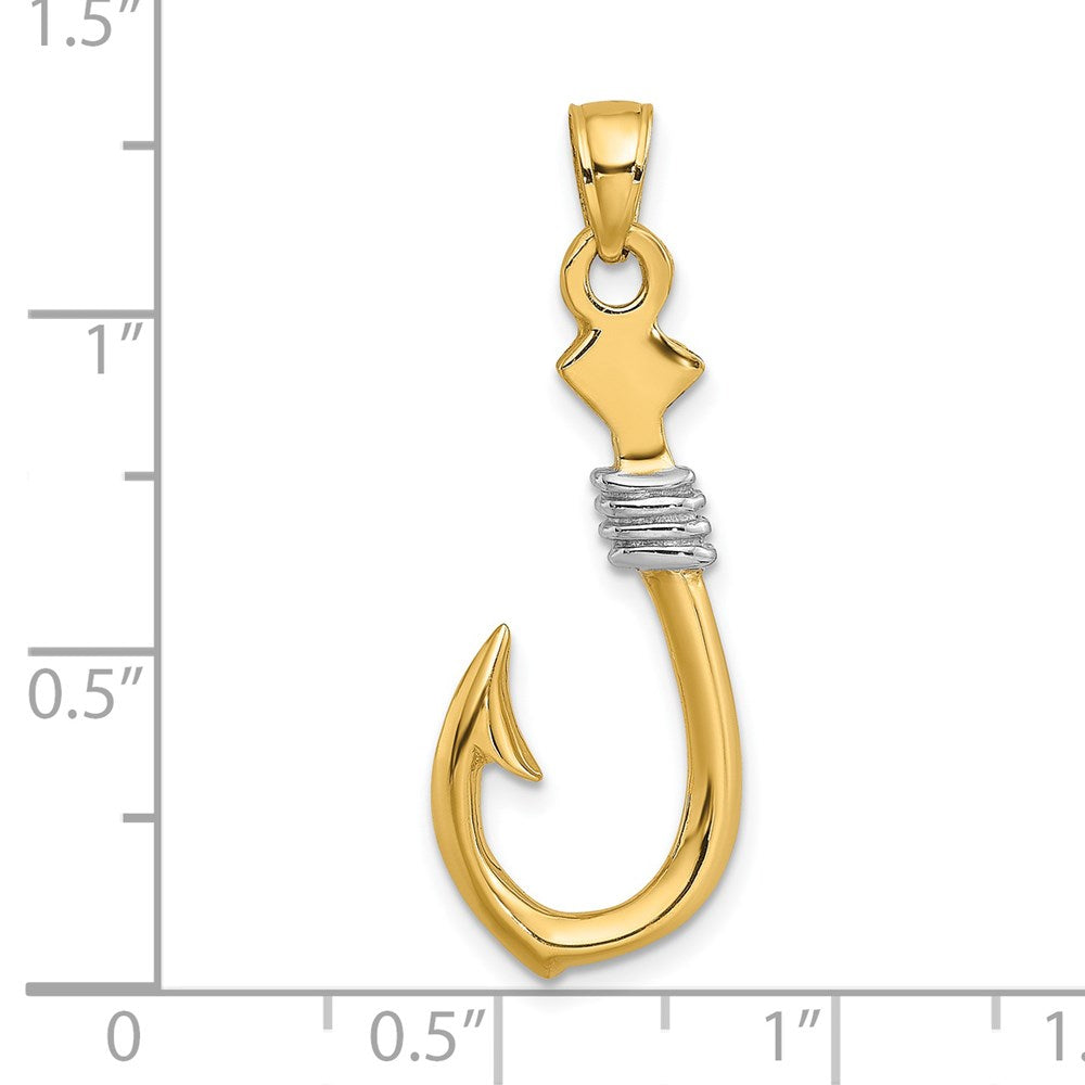 14K w/Rhodium 3-D Fish Hook With Rope Charm