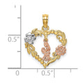 14k Two-tone White Rhodium Motherly Love w/ Flowers In Heart Charm