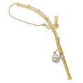 14K w/Rhodium 3-D Moveable Fishing Pole W/ Reel Charm
