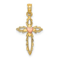 14k Two-Tone Cross w/ Heart Charm