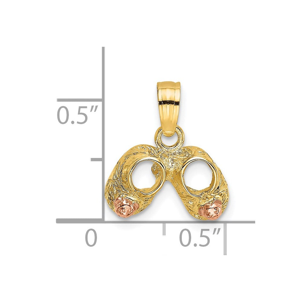 14k 3D Two-Tone Baby Booties w/ Teddy Bear Charm