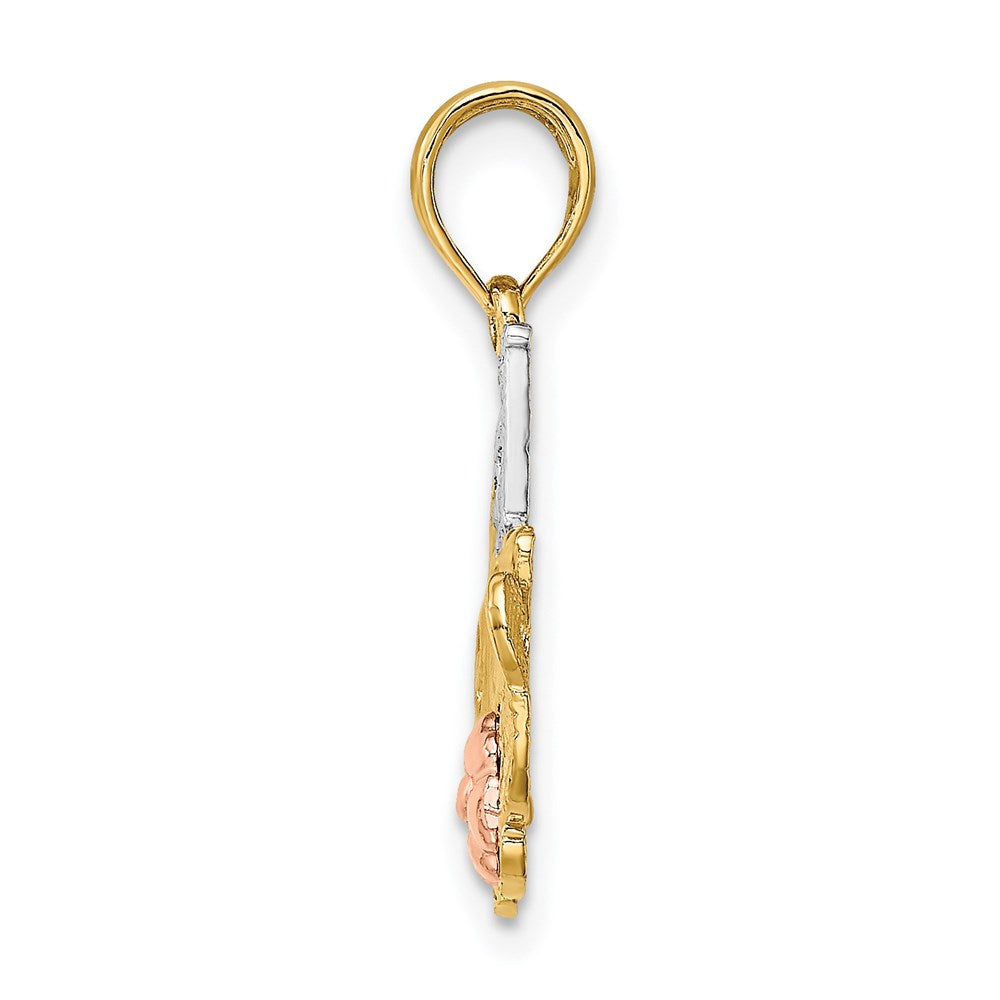 14k Two-tone w/White Rhodium #1 MOM w/Flower Charm
