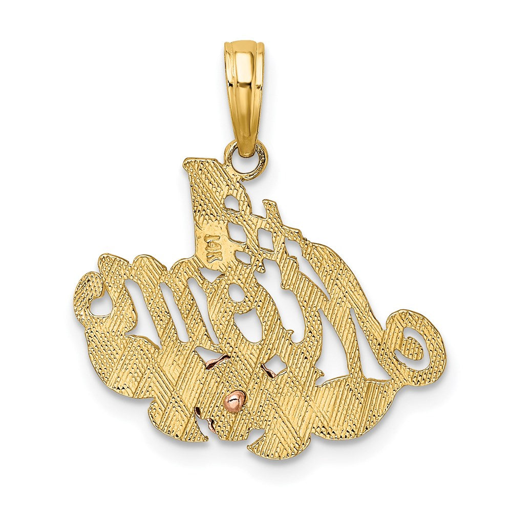 14k Two-tone w/White Rhodium #1 MOM w/Flower Charm