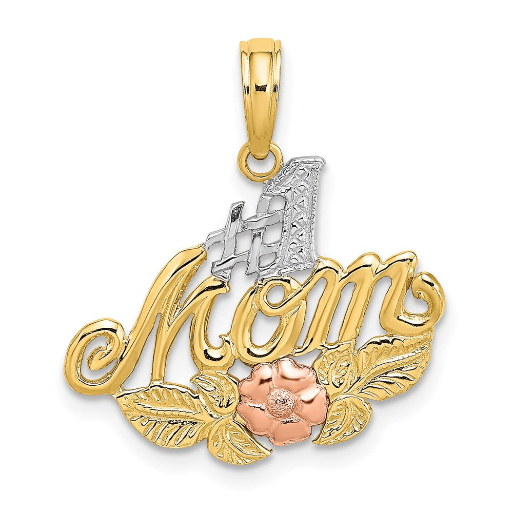 14k Two-tone w/White Rhodium #1 MOM w/Flower Charm