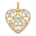 14k w/Rhodium Filigree Leaf Accent Heart Charm