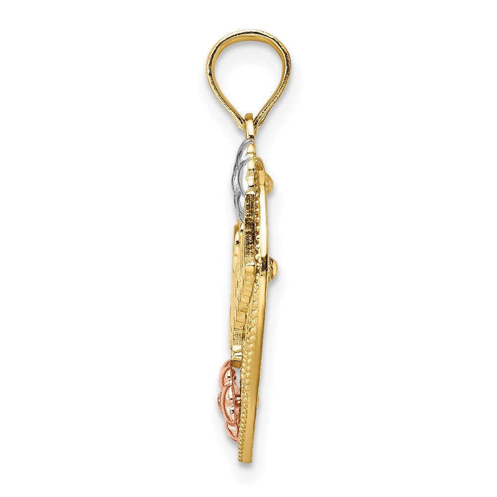 14k Two-tone w/ White Rhodium SPECIAL On Heart w/ Flower Charm