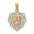 14K Two-tone w/White Rhodium Small Angel In Heart Charm