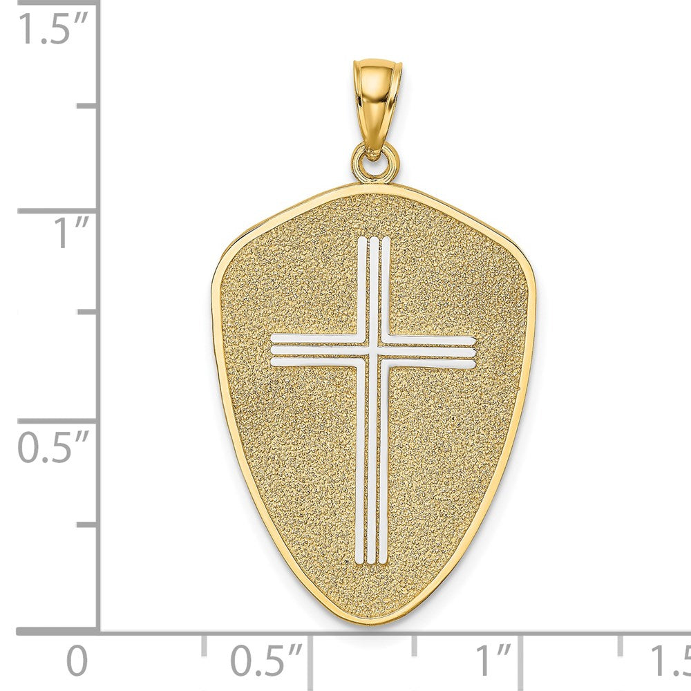 14K w/Rhodium Cross Shield W/ Joshua 1:9 On Reverse Charm