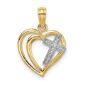 14K W/ Rhodium Cross In Heart Charm