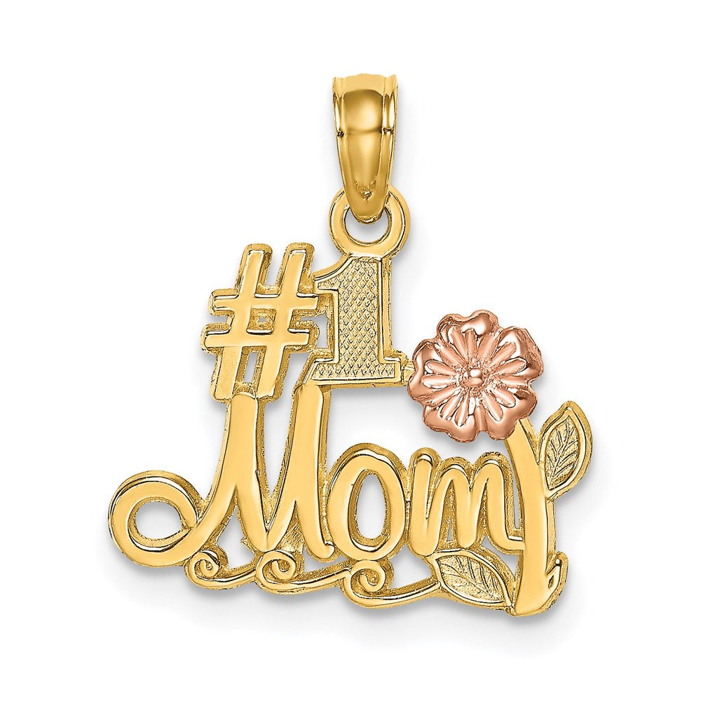 14k Two-Tone #1 MOM Script w/ Flower Charm