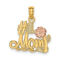 14k Two-Tone #1 MOM Script w/ Flower Charm