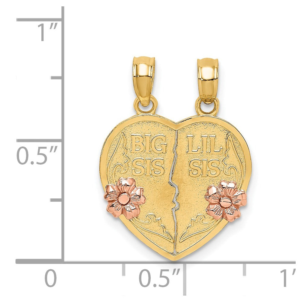 14k Two-Tone BIG SIS-LIL SIS Break-apart Heart Charm