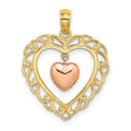14k Yellow and Rose Gold Polished Dangling Heart In Heart Charm