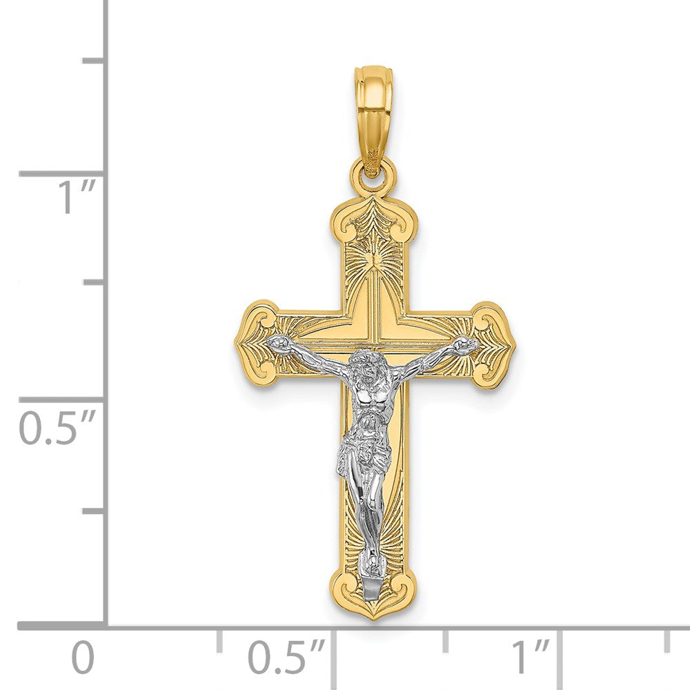 14K Two-tone Engraved Crucifix Charm