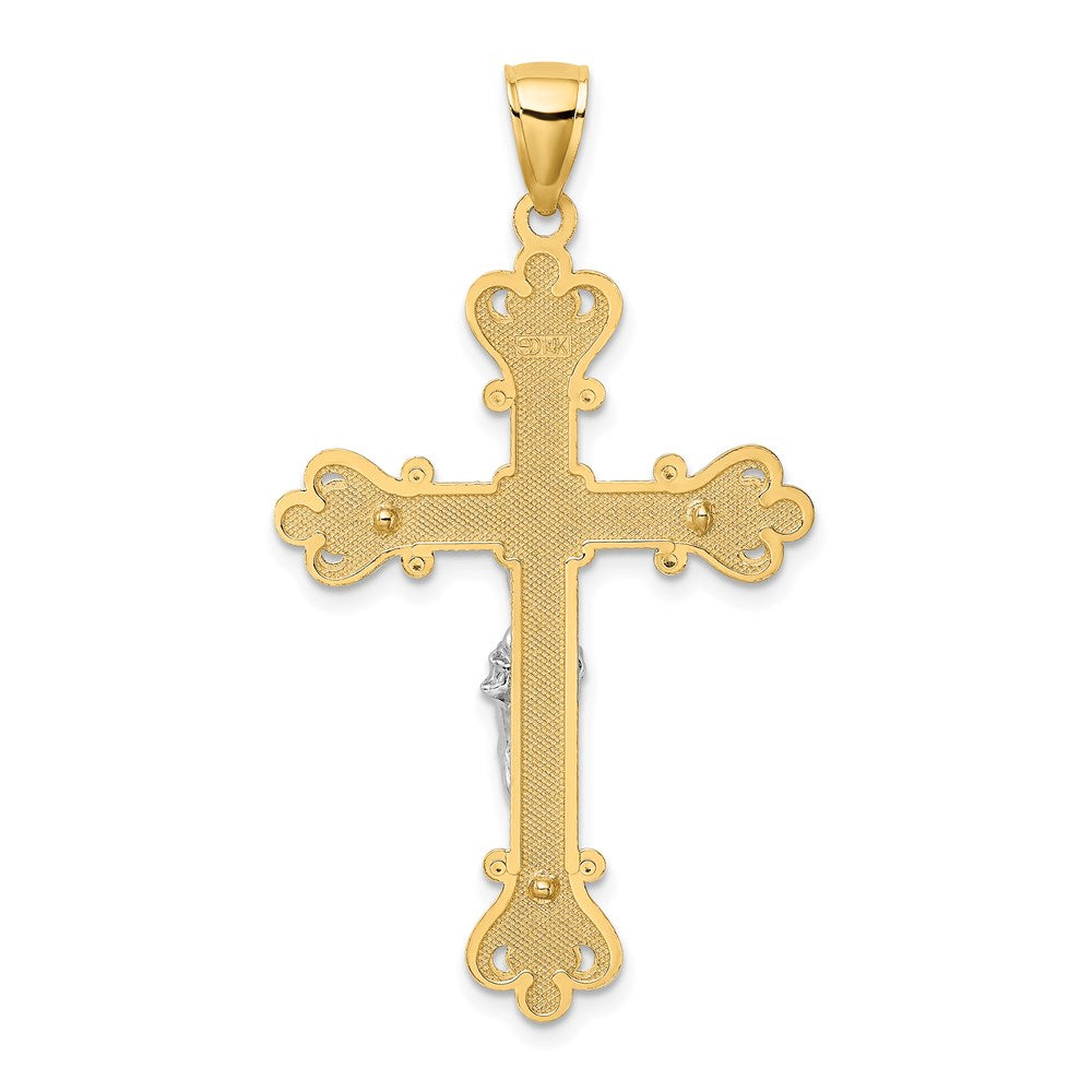 14K Two-tone Engraved Crucifix Charm