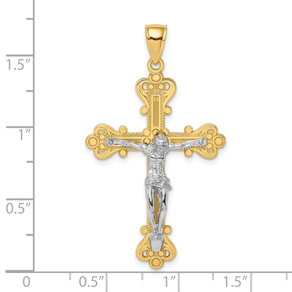 14K Two-tone Engraved Crucifix Charm