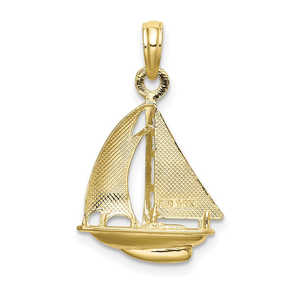 14K w/ Rhodium 3-D Polished Sailboat Charm