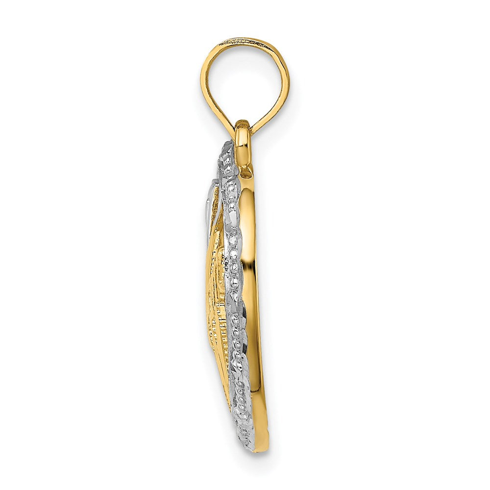 14k w/ Rhodium Textured #1 MOM In Heart Charm