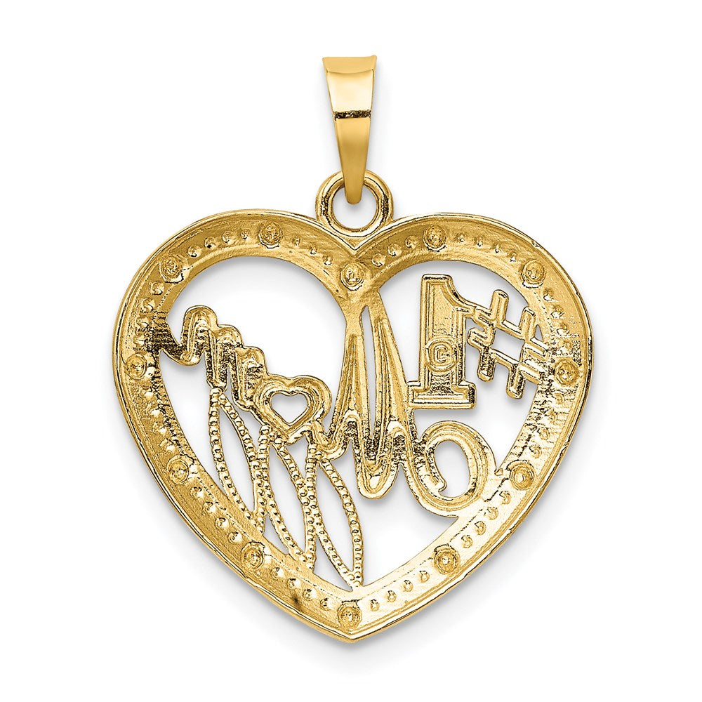 14k w/ Rhodium Textured #1 MOM In Heart Charm