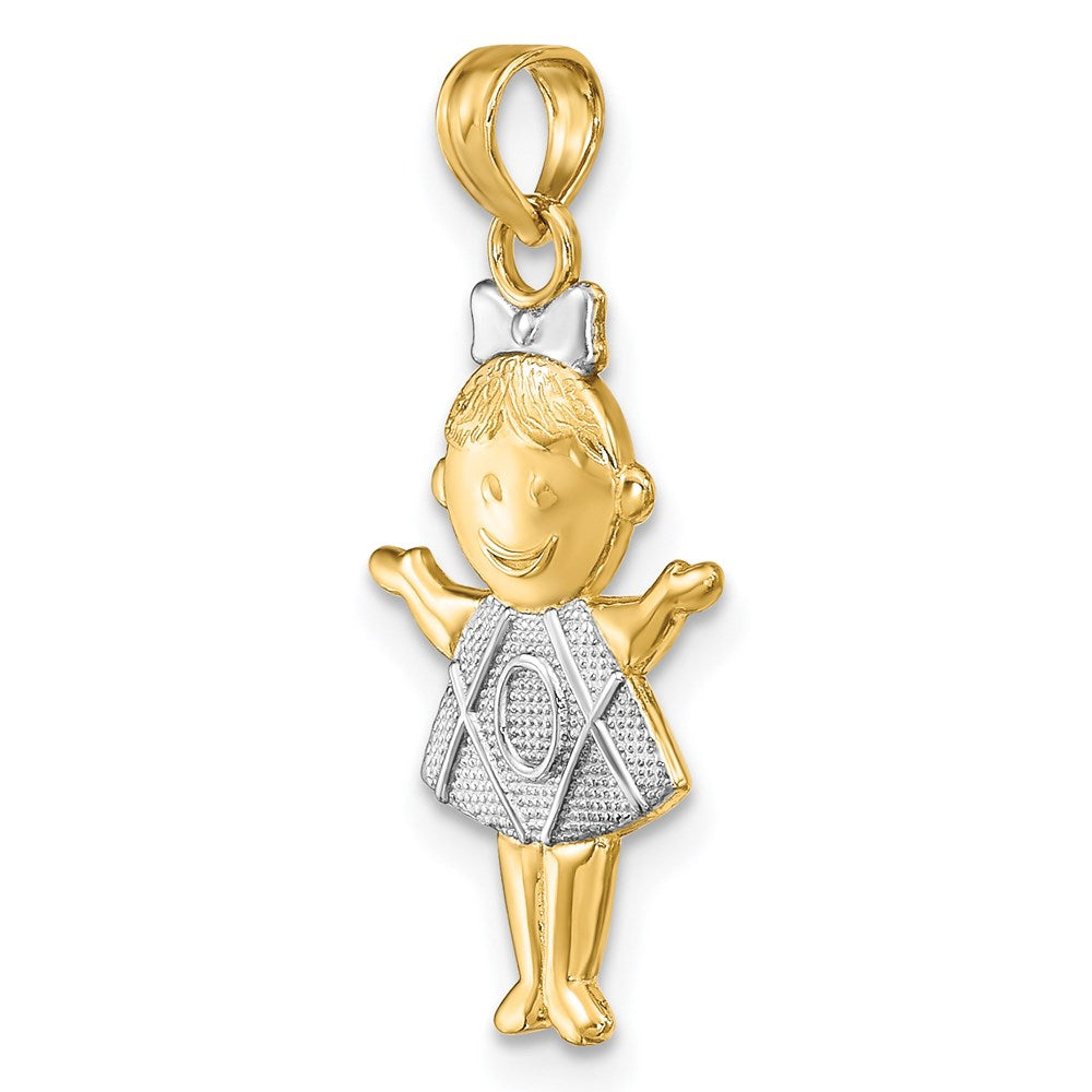 14K Textured w/Rhodium Girl Charm
