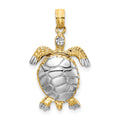 14K with White Rhodium Polished 3-D Moveable Sea Turtle Charm