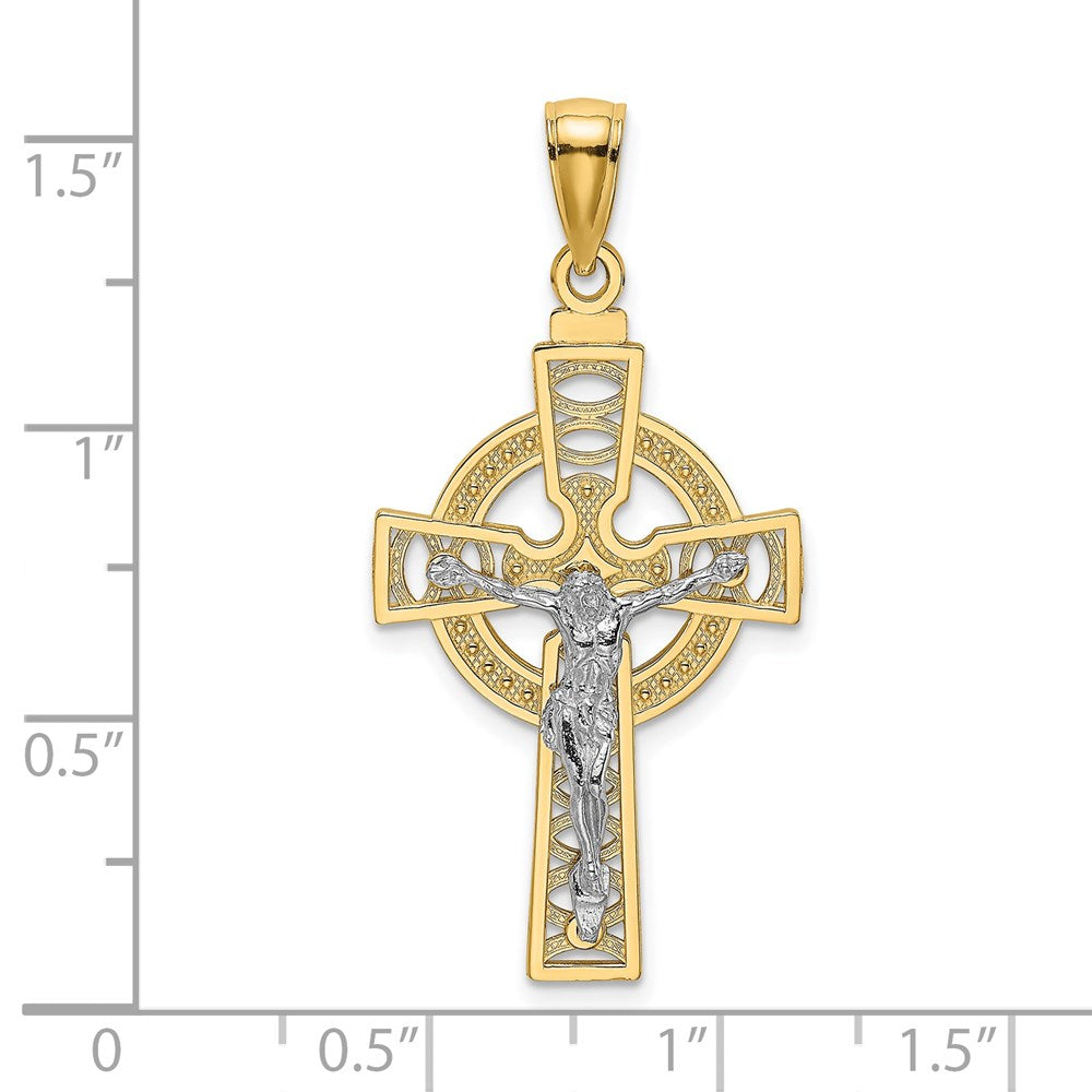 14k Two-tone Celtic Crucifix w/ Eternity Circle Charm
