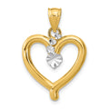 14k w/Rhodium Diamond-cut Heart Charm