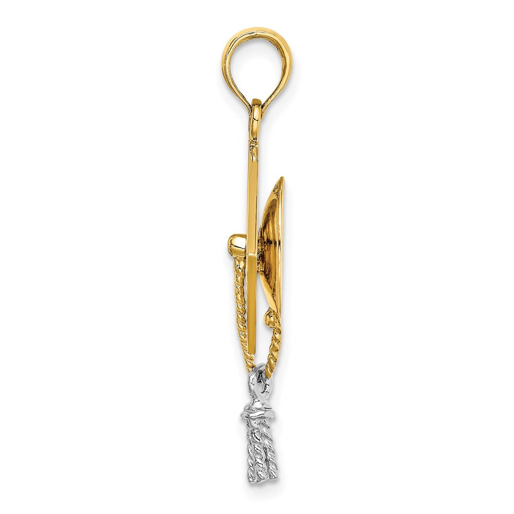 14k 3-D Graduation Cap w/ White Rhodium Moveable Tassle Charm