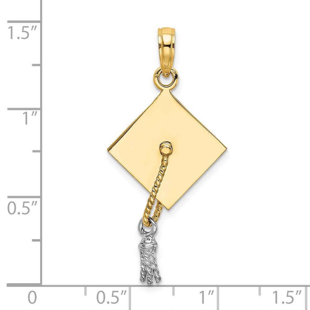 14k 3-D Graduation Cap w/ White Rhodium Moveable Tassle Charm