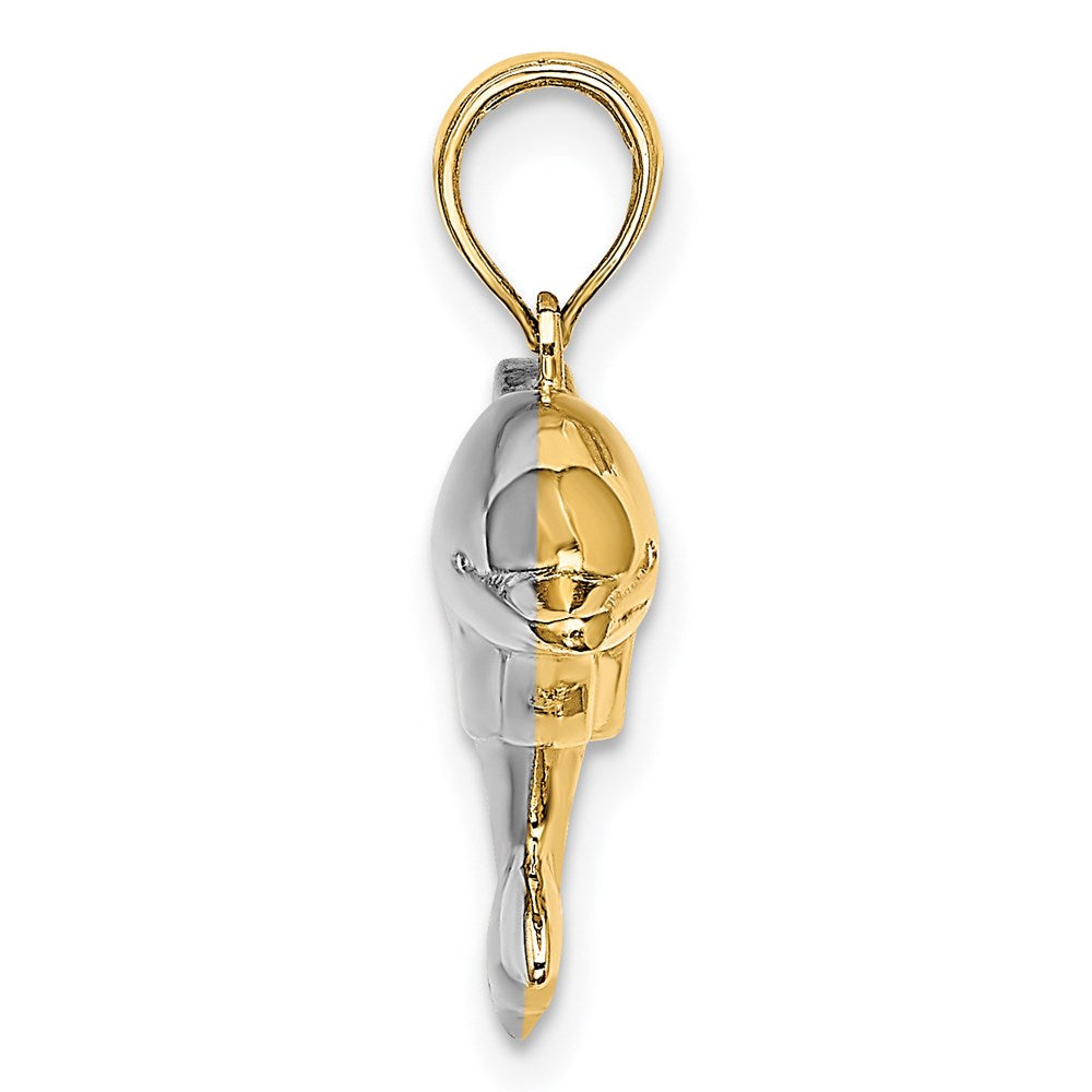 14k w/Rhodium 3-D Reversible Puffed Dolphin Charm