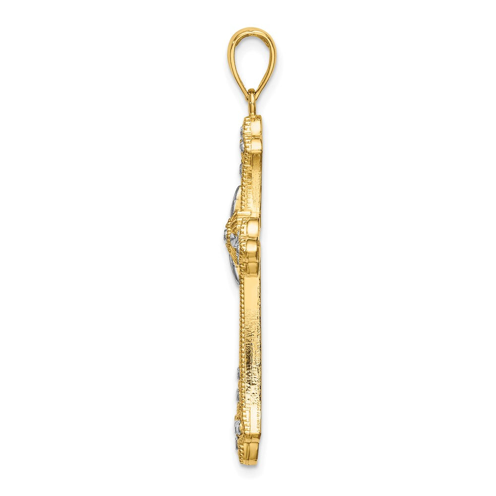 14K W/ Rhodium D/C Edges Cross Charm