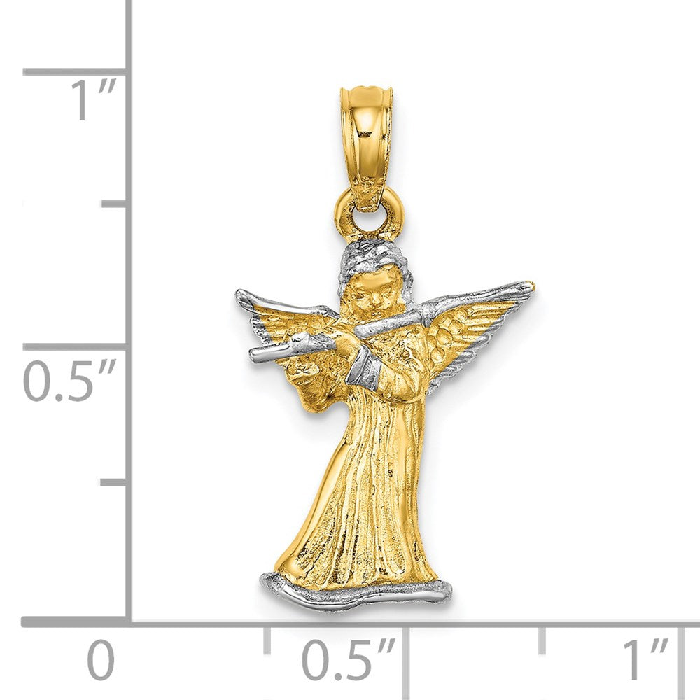 14k w/ White Rhodium 3-D Angel Playing Flute Charm