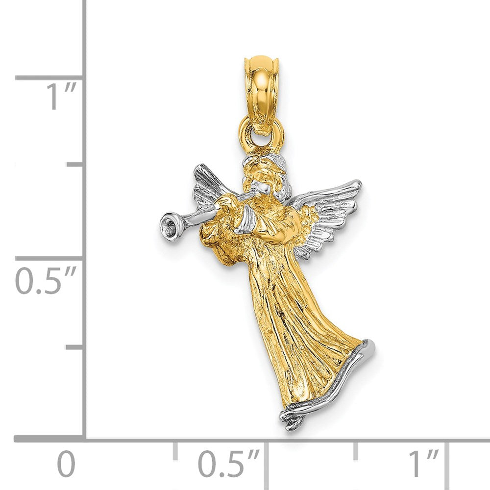 14k w/ White Rhodium 3-D Angel Playing Trumpet Charm