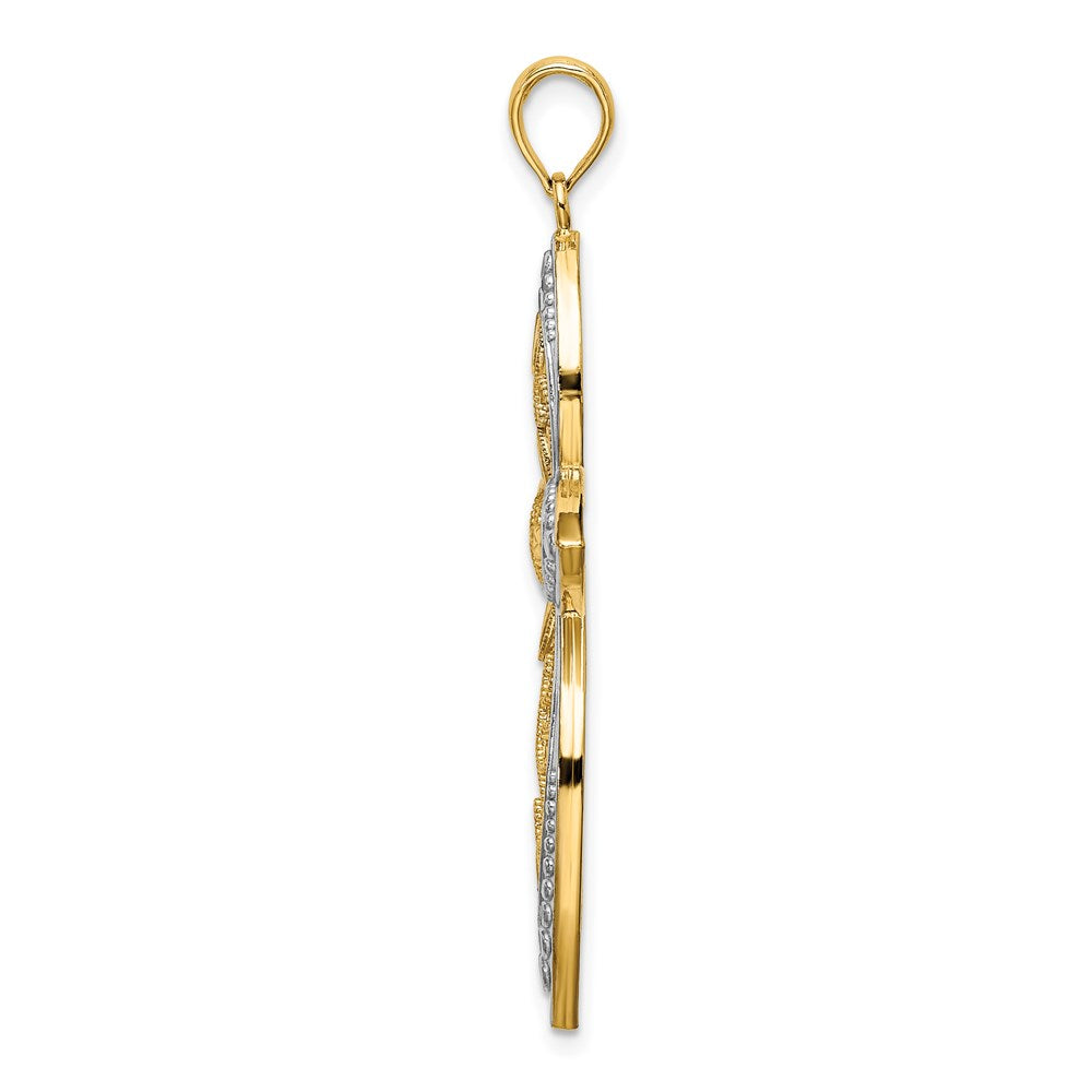 14K W/ Rhodium Beaded Filigree Cross Charm