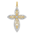 14K W/ Rhodium Beaded Filigree Cross Charm