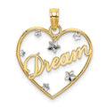 14k w/Rhodium Diamond-cut DREAM Heart with Stars Charm