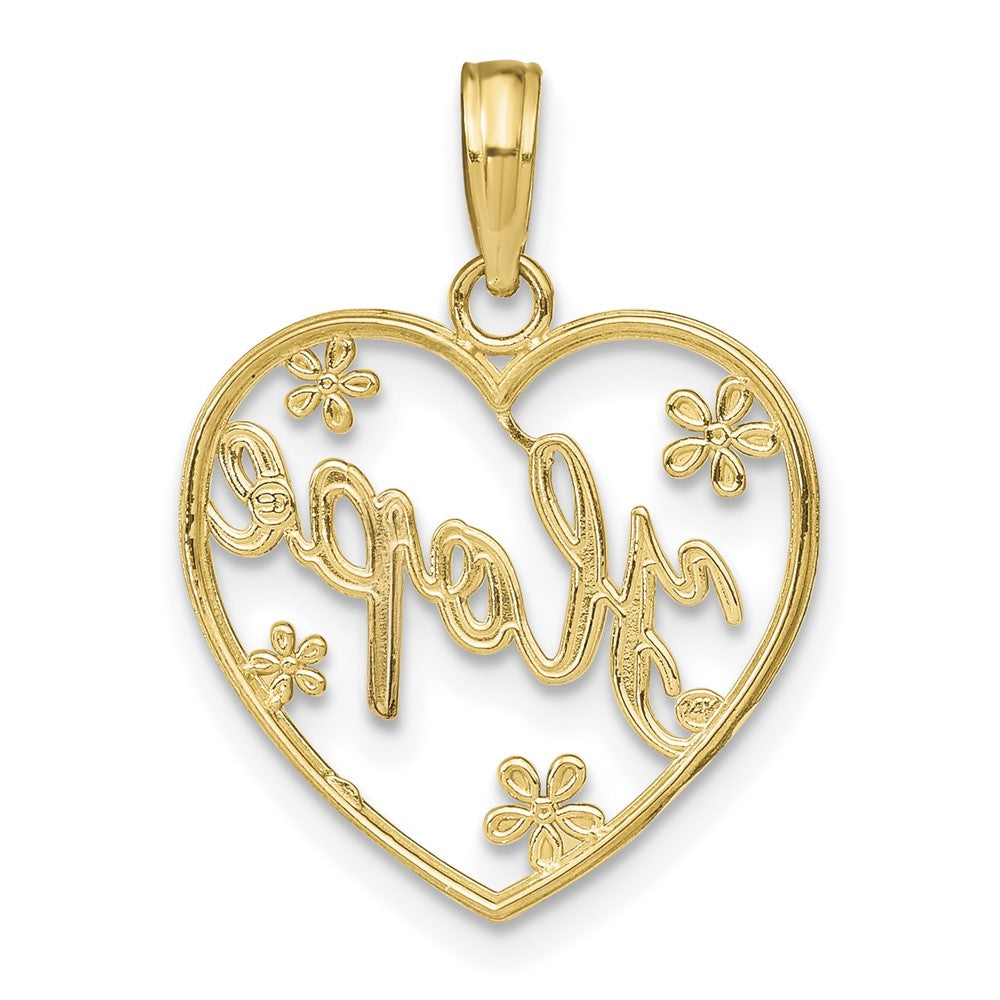 14k w/Rhodium Hope In Heart w/Flowers Charm