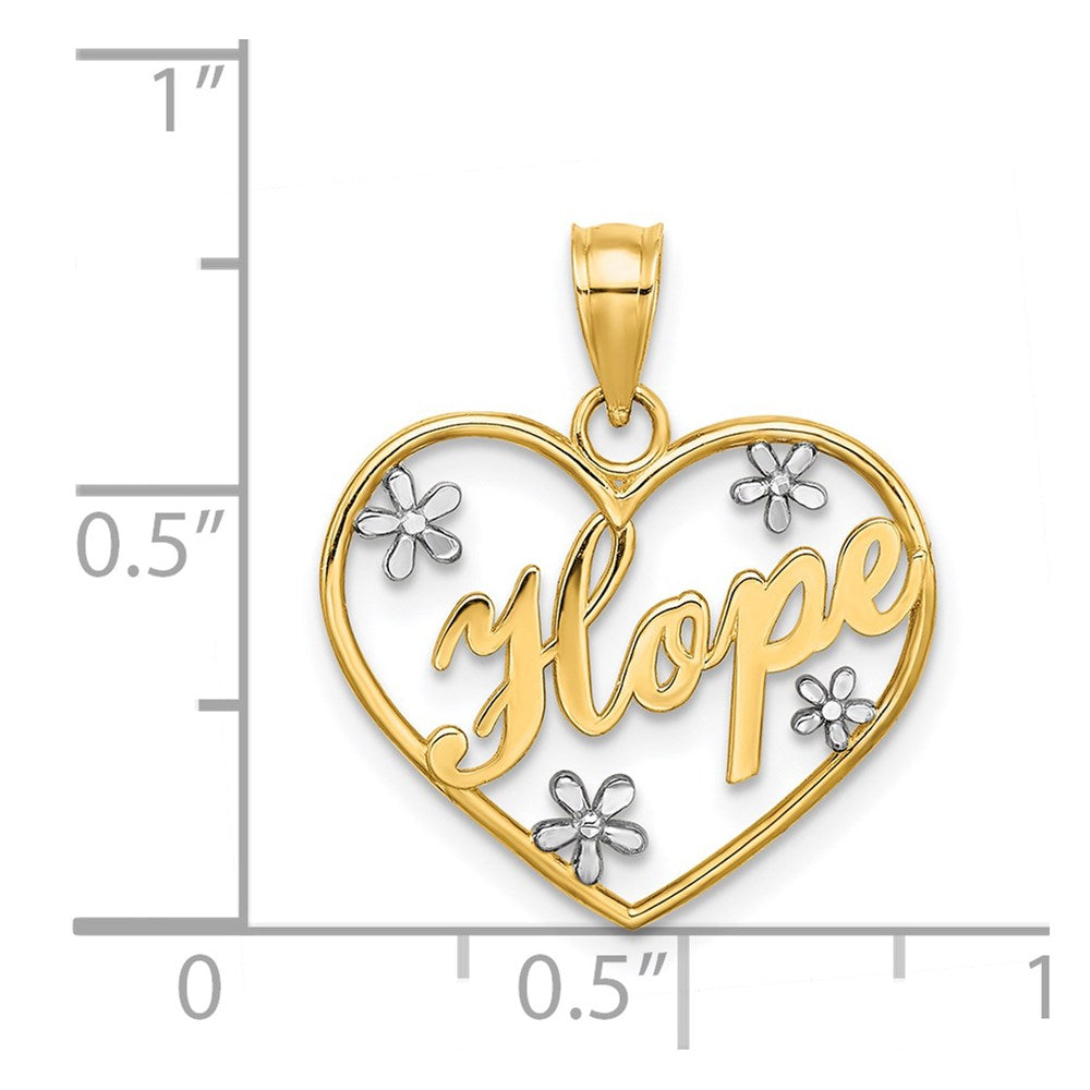 14k w/Rhodium Hope In Heart w/Flowers Charm