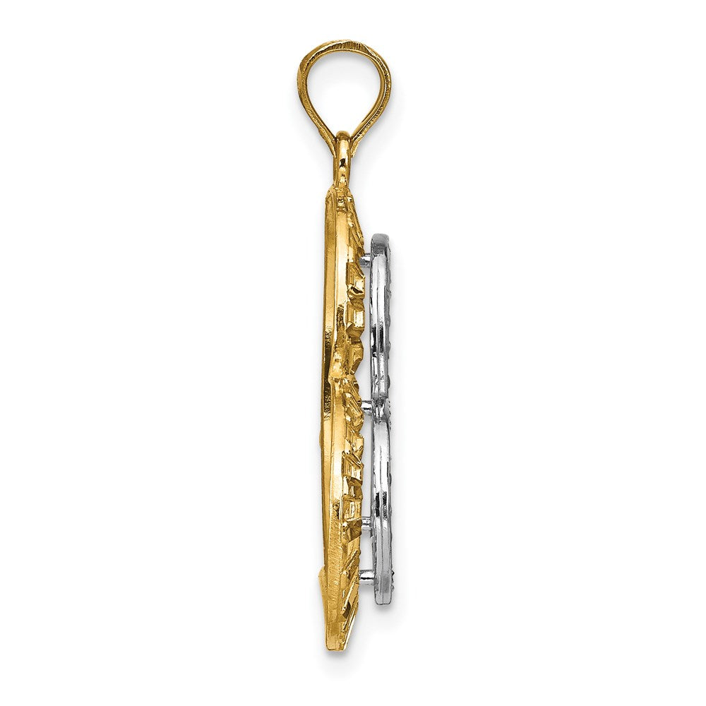 14k w/ Rhodium Diamond-cut Large Tilted Heart Charm