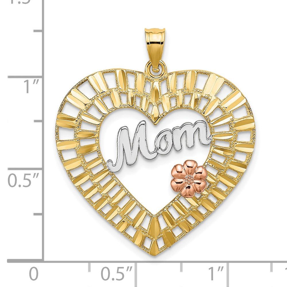 14k Two-tone w/White Rhodium D/C MOM Heart Charm