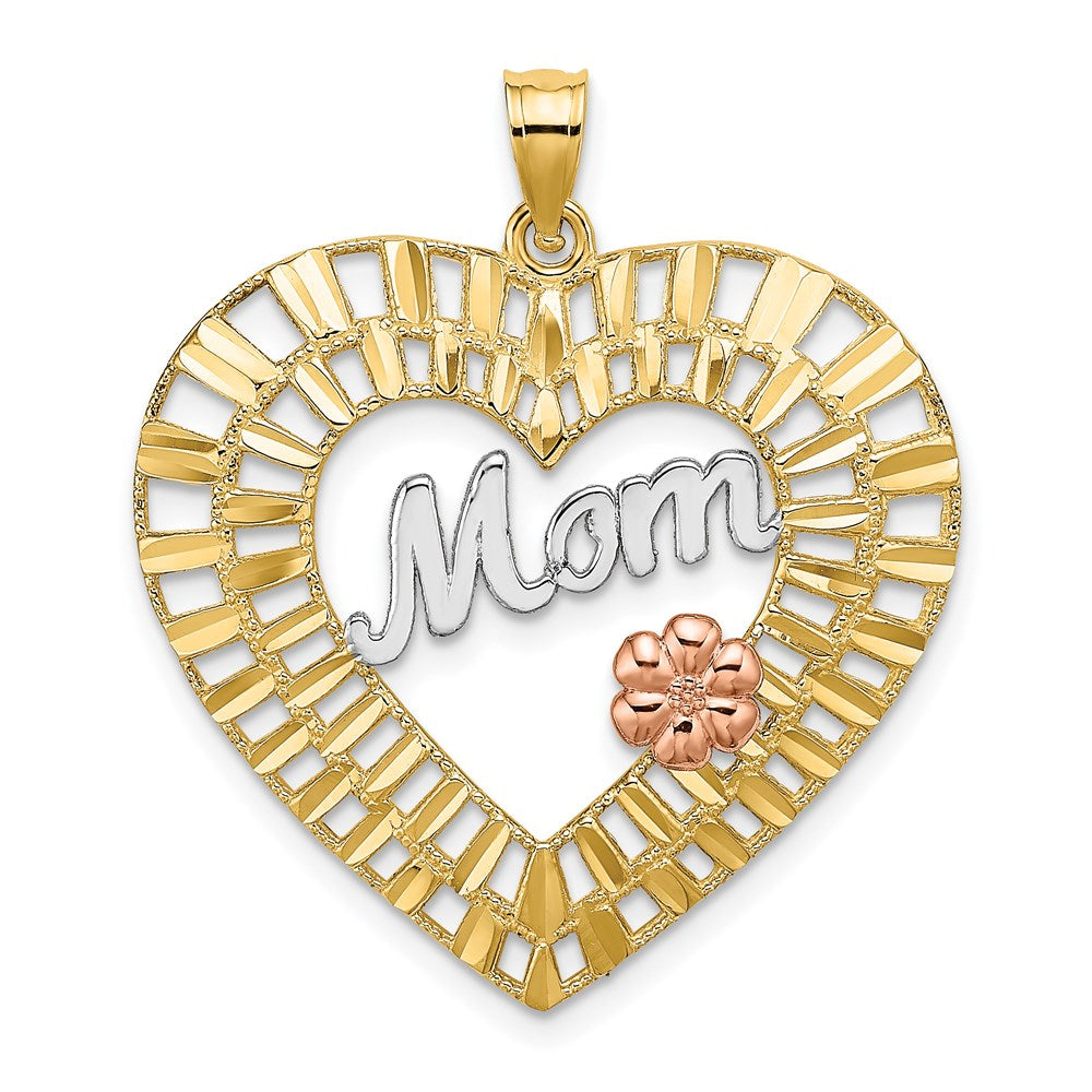 14k Two-tone w/White Rhodium D/C MOM Heart Charm