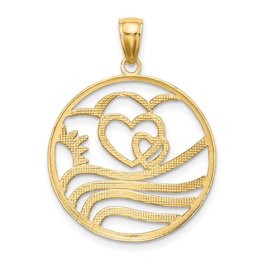 14k w/Rhodium Sun, Hearts ,Water Circle Charm