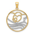 14k w/Rhodium Sun, Hearts ,Water Circle Charm
