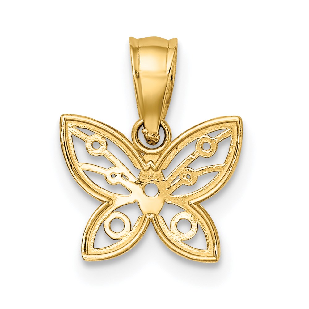14k w/ Rhodium Diamond-cut Butterfly Charm