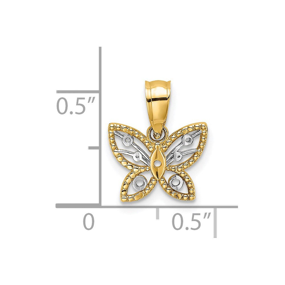 14k w/ Rhodium Diamond-cut Butterfly Charm