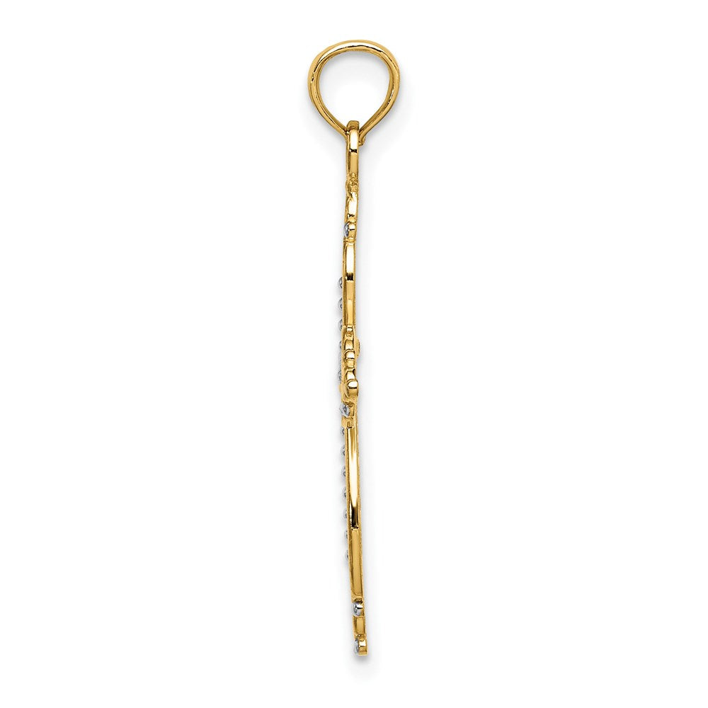 14K W/ Rhodium Beaded Cross Charm