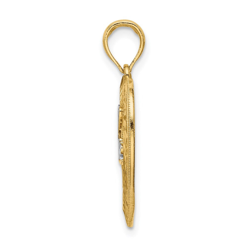 14k and Rhodium Diamond-cut LOVE Heart Pendant