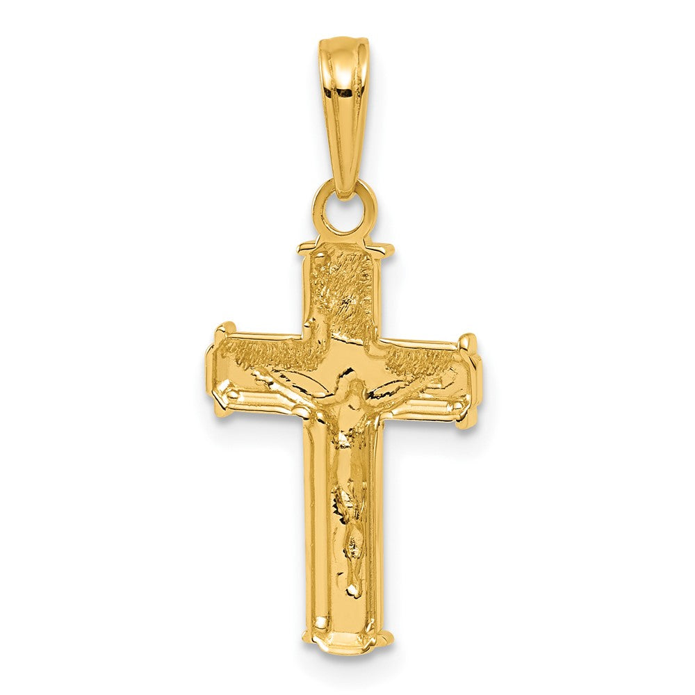 14K W/ Rhodium Polished Block INRI Crucifix Charm